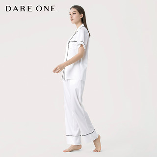 DARE ONE【】真丝睡衣LUCKY桑蚕丝短袖长裤舒适家居服 大理石白 S/160