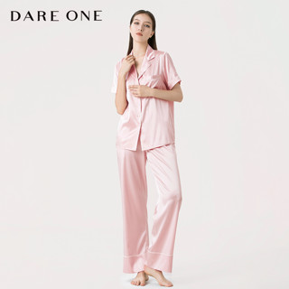 DARE ONE【】真丝睡衣LUCKY桑蚕丝短袖长裤舒适家居服 甜梦粉 XL/175