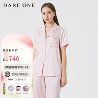 DARE ONE【】真丝睡衣LUCKY桑蚕丝短袖长裤舒适家居服 甜梦粉 M/165