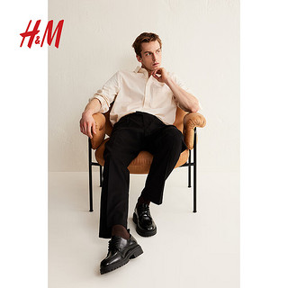 H&M男装衬衫2024春季时尚舒适棉质梭织休闲长袖上衣1211263 奶油色/条纹 1