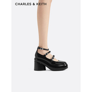 CHARLES&KEITH24春季甜酷细带厚底玛丽珍鞋单鞋CK1-60920365 Black Box黑色 40