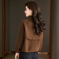 歌米拉 短外套女士高腰外搭秋季春秋款立领上衣秋装牛仔夹克开衫 咖色 M