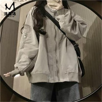 漫蔻依设计感小众休闲棒球服上衣2024春季百搭美式复古夹克外套女 灰色外套 2XL