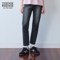 TEENIE WEENIE 小熊女装牛仔裤简约高腰修身烟管裤长裤 黑色