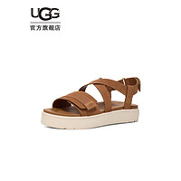 UGG 女士休闲舒适纯色厚底露趾魔术贴凉鞋 1158053 栗色 38