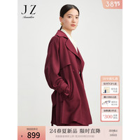玖姿·安娜蔻商务通勤风腰带收腰X型一手长薄款风衣女2024春季 酒红 XL
