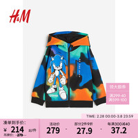 H&M童装男童2024春季保暖休闲潮流连帽印花拉链连帽衫1208276 黑色/刺猬索尼克 140/68