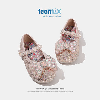 天美意（TEENMIX）天美意女童水晶鞋公主2024春季儿童皮鞋水钻演出单鞋宝宝 粉色 单层  33码