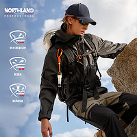 NORTHLAND 诺诗兰 三层压胶冲锋衣户外徒步登山防水防泼轻量便携舒适透气 纯黑色 175