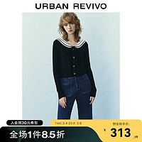 URBAN REVIVO UR2024春季女装减龄学院撞色海军领系带针织开衫UWU940069 藏青 M