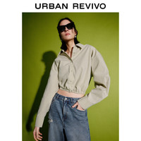 UR2024春季女装休闲简约百搭衬衣领宽松开襟衬衫UWJ240011 卡其灰 M