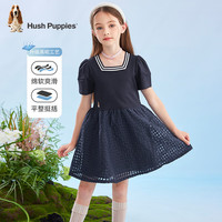 暇步士（Hush Puppies）童装女童裙子夏装新款儿童连衣裙半袖精梳棉汗布透气舒适休闲 藏蓝 1