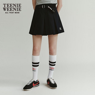 Teenie Weenie小熊2024春装气质素色学院风短款半身裙百褶裙女 藏青色 175/XL