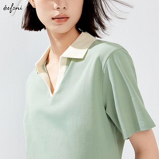 伊芙丽（eifini）伊芙丽设计感撞色薄荷绿Polo领短袖T恤女2024春装小上衣 薄荷绿发 160/84A/M