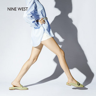 NINE WEST/玖熙夏季石头纹包头拖鞋法式穆勒鞋平底凉拖 白色 38