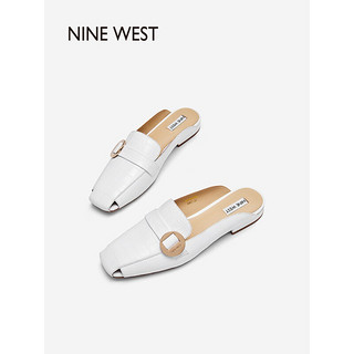 NINE WEST/玖熙夏季石头纹包头拖鞋法式穆勒鞋平底凉拖 白色 39