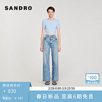 SANDRO2024早春新款女装法式时尚短款修身针织T恤上衣SFPTS01429 40/天蓝色 2