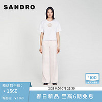 SANDRO【新年胶囊系列】2024早春新款女装钻饰玫瑰T恤SFPTS01408 10/白色 0