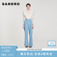 SANDRO2024早春女装法式优雅蕾丝镂空白色短款上衣SFPTO00660 10/白色 0
