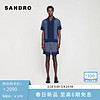 SANDRO2024早春新款男装经典休闲深蓝格纹短袖衬衫上衣SHPCM01082 深蓝色 XS
