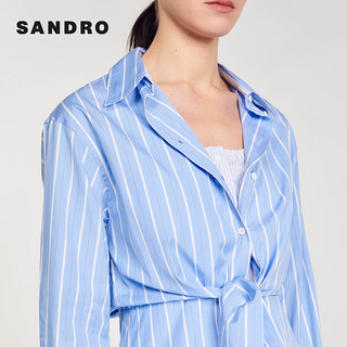 SANDRO2024早春女装法式蓝色衬衫领条纹收腰连衣裙SFPRO03598 D251/蓝色 34