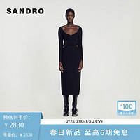SANDRO2024早春女装时尚设计感黑色低领连衣裙长裙SFPRO03504 黑色 34