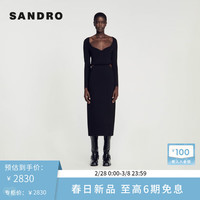 SANDRO2024早春新款女装时尚设计感黑色低领连衣裙长裙SFPRO03504 黑色