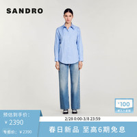 SANDRO2024早春女装法式镂空花朵蓝色条纹棉质衬衫SFPCM01108 D251/蓝色 0