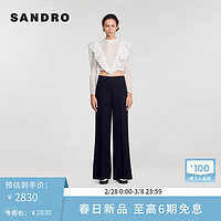SANDRO2024早春新款女装经典黑色条纹高腰阔腿休闲长裤SFPPA01389 黑色