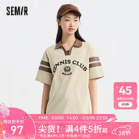 Semir森马POLO衫女中长款纯棉字母印花时尚2024夏季宽松衣服学院风 贝壳卡50233 150/76A/XS