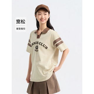 Semir 森马 POLO衫女中长款纯棉字母印花时尚2024夏季宽松衣服学院风 贝壳卡50233 170/92A/XL