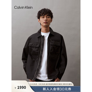 Calvin Klein Jeans24春夏男士刺绣贴袋拉链衬衫领工装夹克外套J325507 BEH-太空黑 L