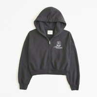 ABERCROMBIE & FITCH女装 24春辣妹短款外套拉链毛圈布连帽卫衣356856-1 黑色 S (165/92A)