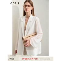 AMII2024春翻驳领撞料拼接一粒扣西装女小宽肩上衣西服外套12441098 米白 160/84A/M