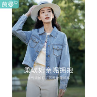 茵曼（INMAN）茵曼女装复古翻领宽松舒适显瘦牛仔外套女18314|068 牛仔蓝 M