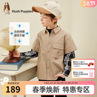 暇步士(Hush Puppies)童装男童女童衬衫春装儿童衬衫高弹面料斜纹沙卡舒适时尚休闲 燕麦卡其 140cm