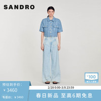 SANDRO2024早春新款女装法式蓝色金属饰扣短款花呢外套SFPVE00960 47/蓝色 38