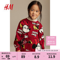 H&M【迪士尼系列】女童卫衣冬季印花红色抓绒套衫113723 红色/米妮老鼠 110/56