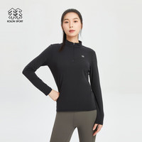 可隆 KOLON SPORT运动速干防晒半拉链女子长袖T恤 黑色BK 155/XS