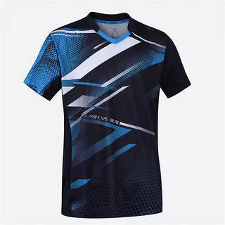 迪卡侬（DECATHLON）男式乒乓球运动T恤短袖训练羽毛球服蓝黑色XL-4874129