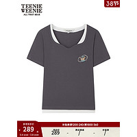 TEENIE WEENIE 小熊女装2024年夏季素色撞色假两件T恤ins风修身 深灰色 165/M