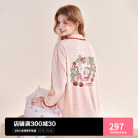 乐町mikko联名睡衣套装女秋长袖可爱少女可外穿春秋款家居服套装 mikko蜜粉格长袖套装