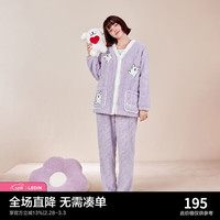 乐町线条小狗联名情侣睡衣女冬剪花可爱珊瑚绒加厚可外穿家居服
