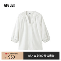 AIGLE艾高七分袖衬衫2024年春夏新款女士休闲简约时尚户外纯色V领 超亮白 AV066
