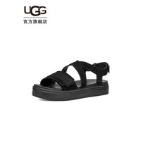 UGG 女士休闲舒适纯色厚底露趾魔术贴凉鞋 1158053 黑色 38