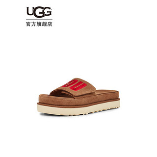 UGG 女士舒适休闲厚底简约字母时尚沙滩凉拖鞋 1110110 栗色 37