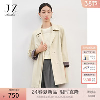 玖姿·安娜蔻简约通勤帕丁顿落肩翻领宽松外套风衣2024春季 浅米 2XL