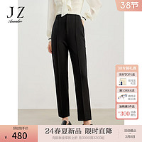 玖姿·安娜蔻简约都市商务通勤OL显瘦直筒裤休闲裤女2024春季新款 素黑