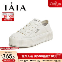 他她(TATA)2024春时尚百搭圆头厚底女板鞋WJ701AM4 米白 35