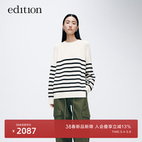 edition毛衣女2024春新款经典黑白条纹含羊毛侧开衩慵懒风毛衣 黑白条色